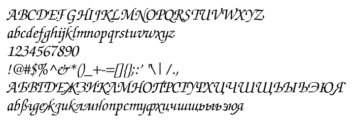 Betűtípus előnézet ZurichCalligraphic Italic